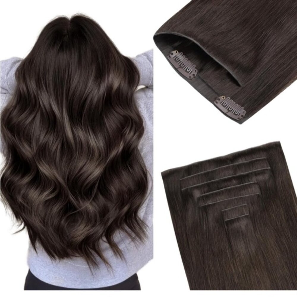 NIB 24” Invisi Edge clip in hair extensions 2A rich dark brown 160g
